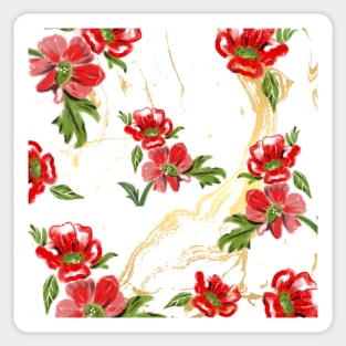 Hand Drawn Red Beautiful Flowers Sticker